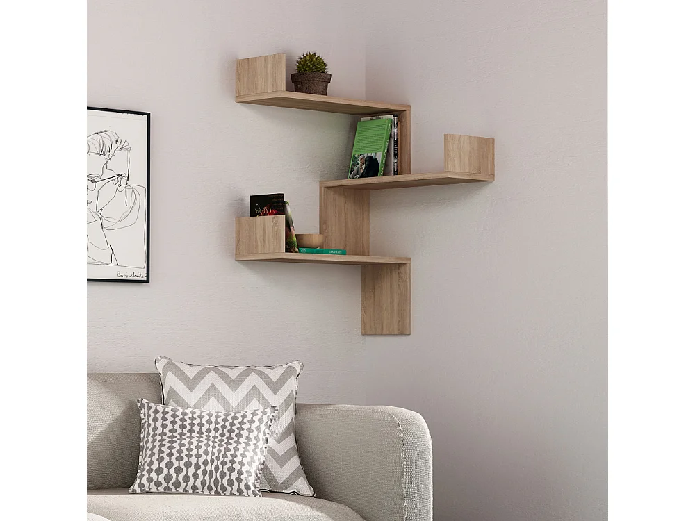 Lucia - Étagère d'angle murale en bois L60cm - Bois clair