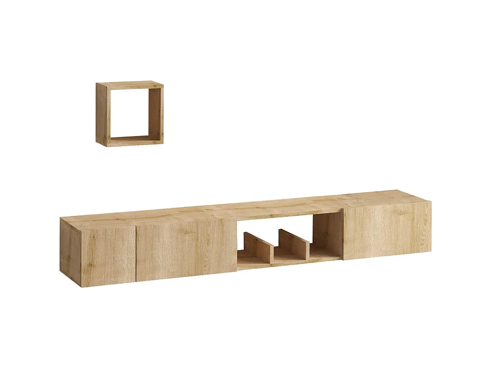 Heavy - Meuble TV suspendu 3 portes en bois L180cm - Bois clair