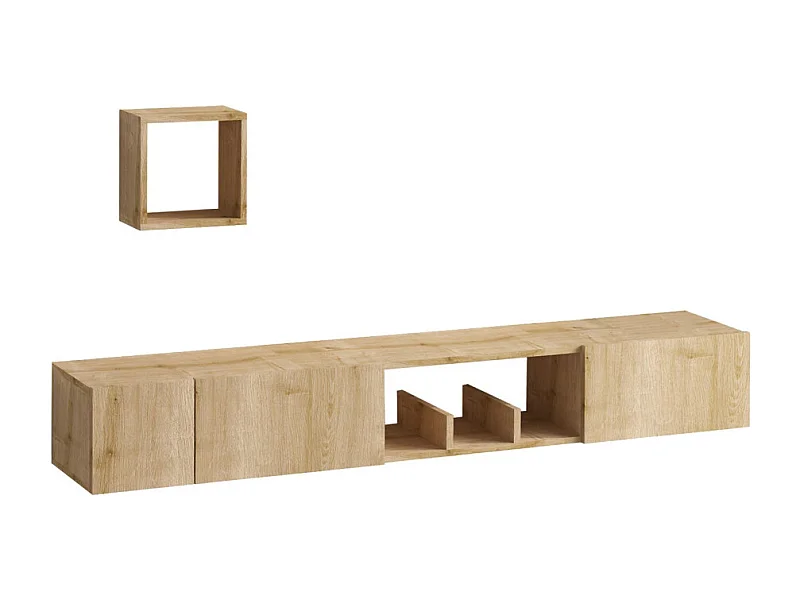 Heavy - Meuble TV suspendu 3 portes en bois L180cm - Bois clair