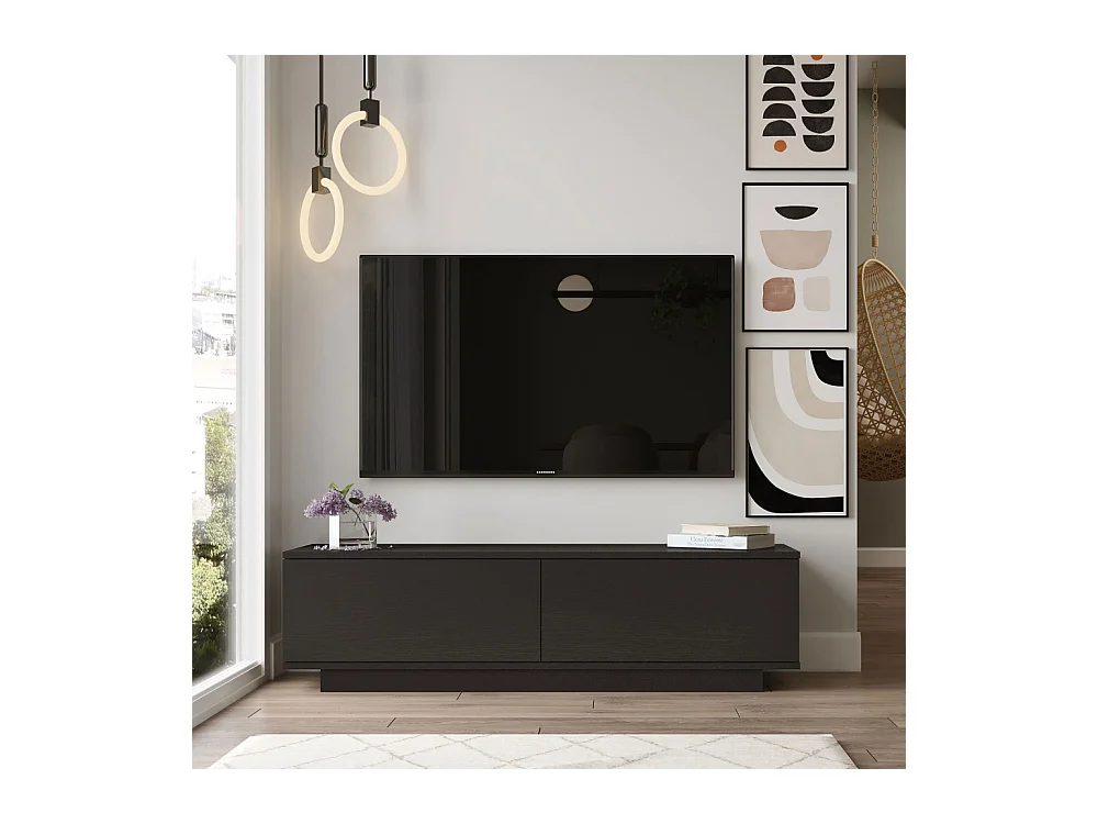 Joe - Meuble TV 2 portes en bois L140cm - Noir