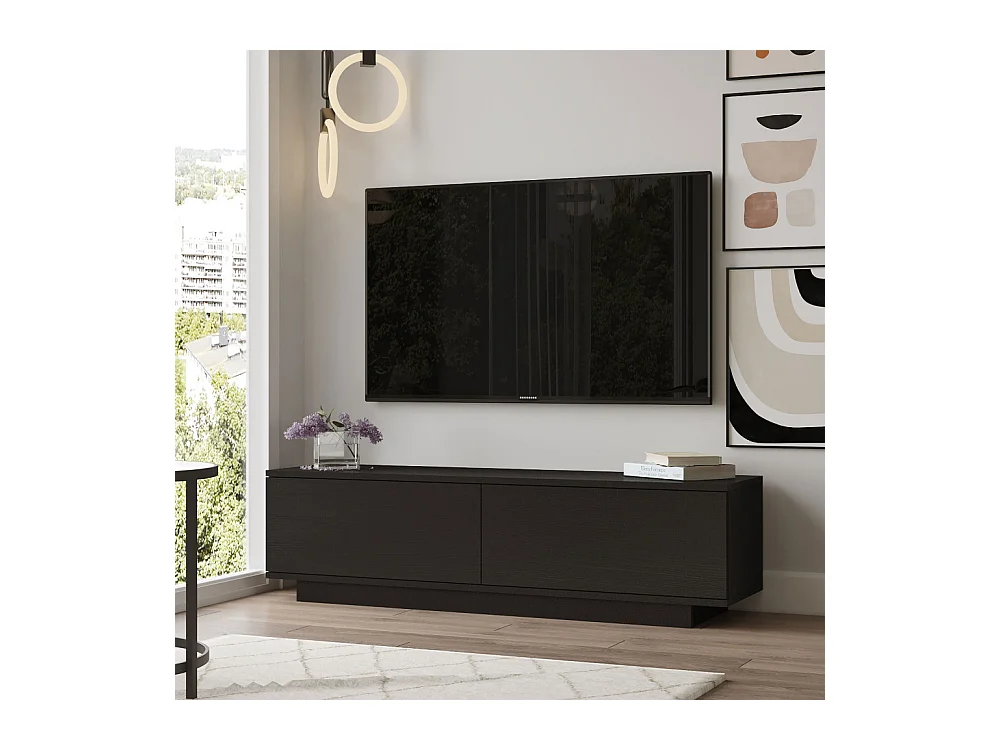 Joe - Meuble TV 2 portes en bois L140cm - Noir