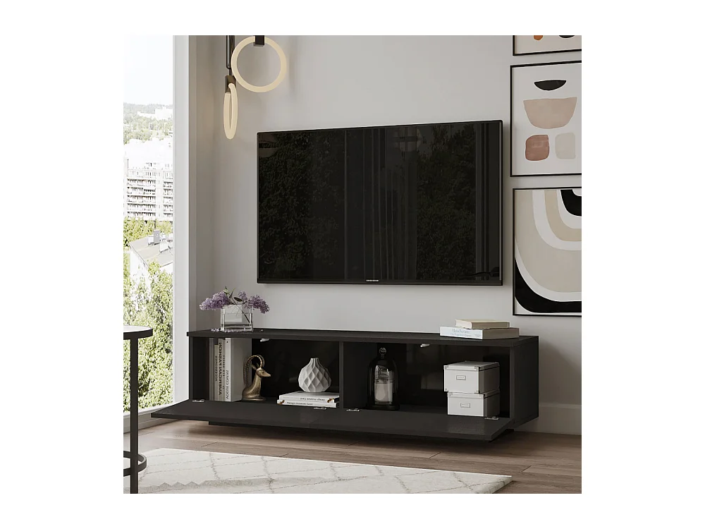 Joe - Meuble TV 2 portes en bois L140cm - Noir