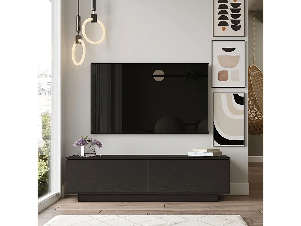 Joe - Meuble TV 2 portes en bois L140cm - Noir