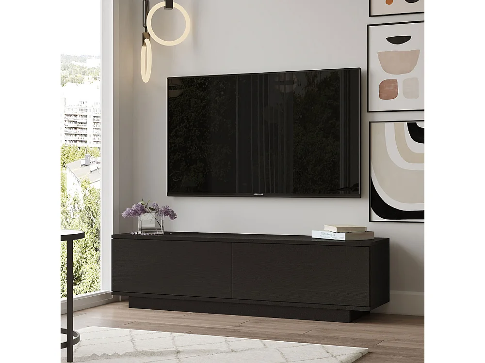 Joe - Meuble TV 2 portes en bois L140cm - Noir