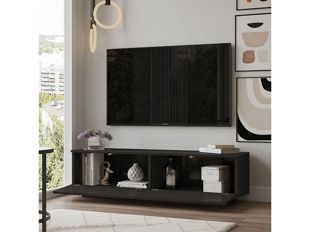 Joe - Meuble TV 2 portes en bois L140cm - Noir