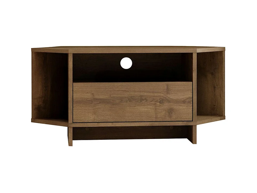 Cano - Meuble TV d'angle 1 porte en bois L95,7cm - Bois foncé