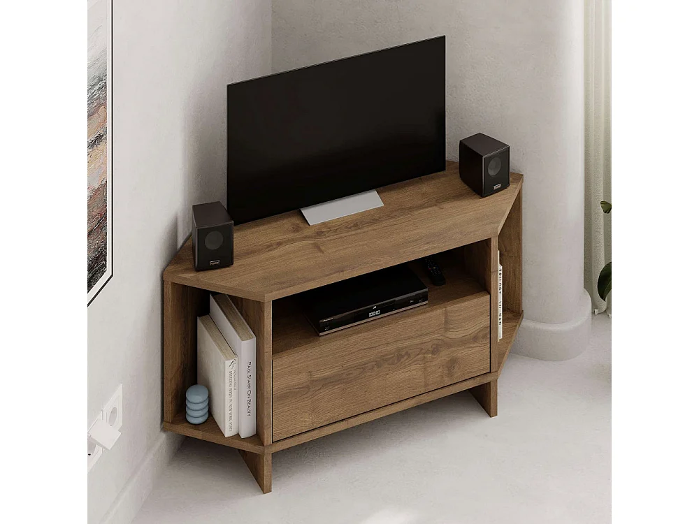 Cano - Meuble TV d'angle 1 porte en bois L95,7cm - Bois foncé