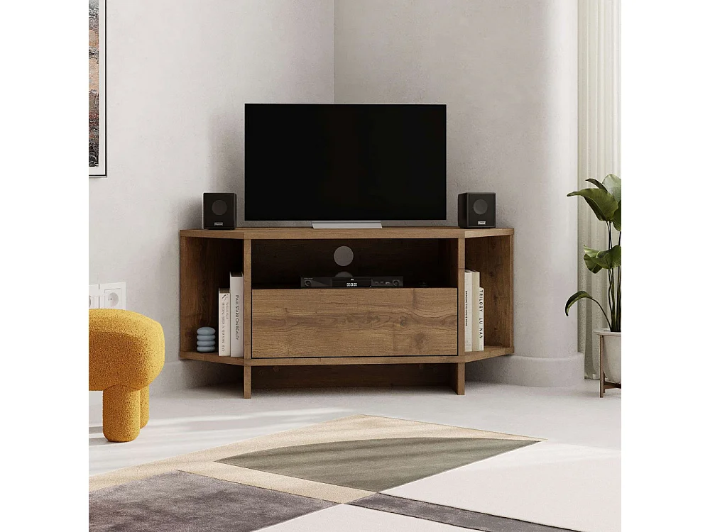 Cano - Meuble TV d'angle 1 porte en bois L95,7cm - Bois foncé