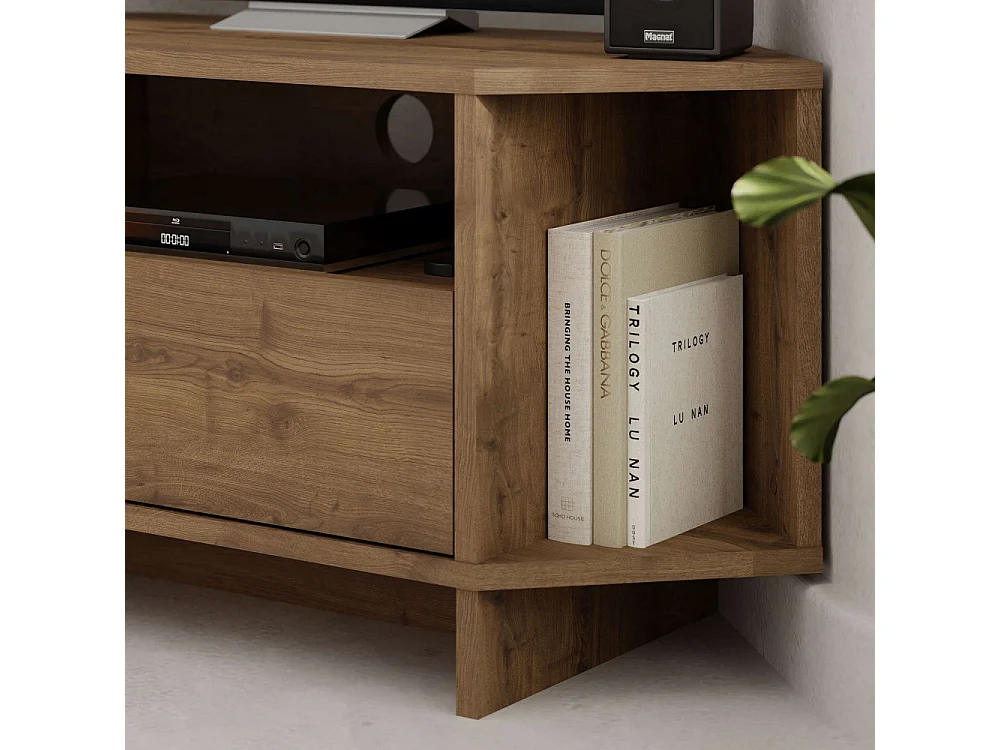 Cano - Meuble TV d'angle 1 porte en bois L95,7cm - Bois foncé