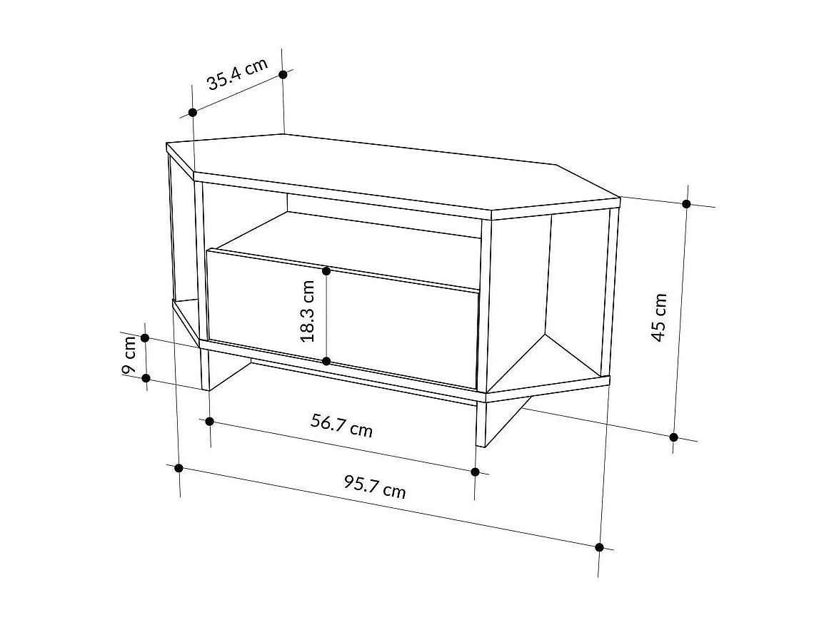 Cano - Meuble TV d'angle 1 porte en bois L95,7cm - Bois foncé