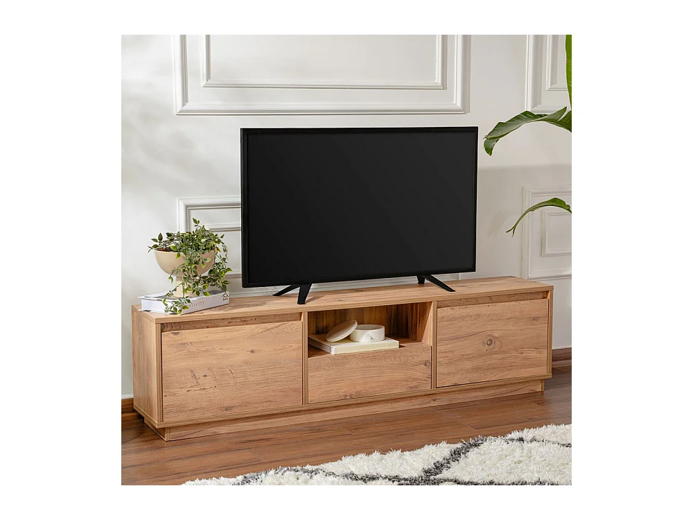 Vlad - Meuble TV 3 portes en bois L160cm - Bois clair