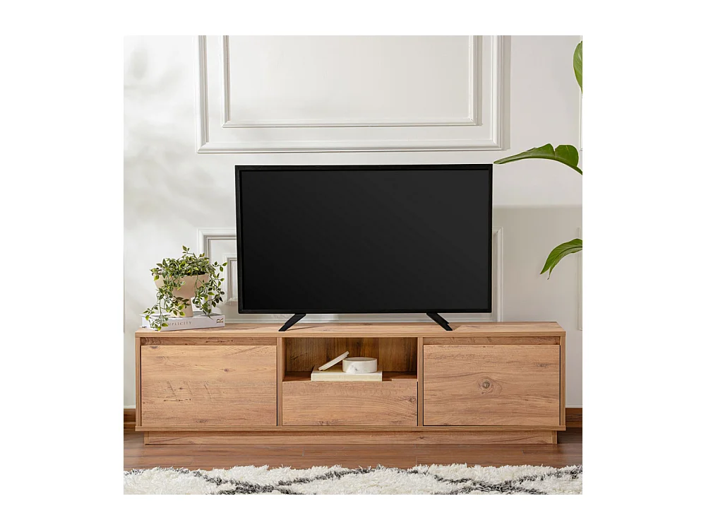 Vlad - Meuble TV 3 portes en bois L160cm - Bois clair