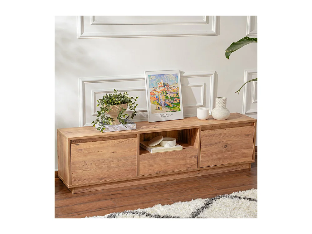 Vlad - Meuble TV 3 portes en bois L160cm - Bois clair