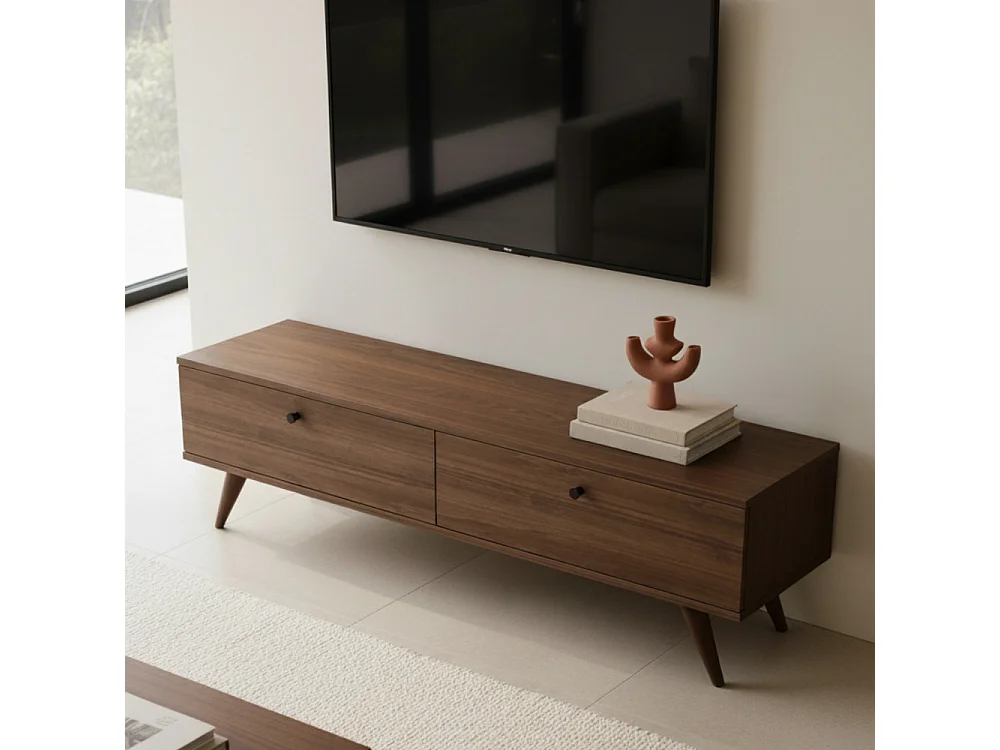 Yara - Meuble TV 2 portes en bois L160cm - Bois foncé