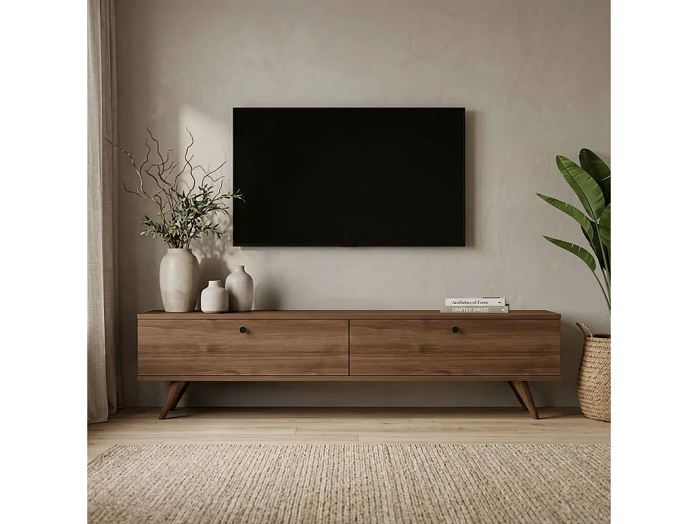 Yara - Meuble TV 2 portes en bois L160cm - Bois foncé