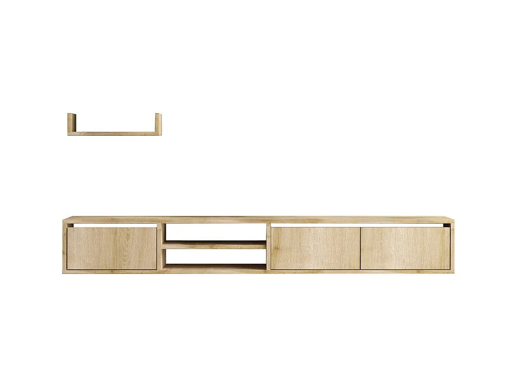 Airo - Meuble TV suspendu 3 portes en bois L180cm - Bois clair