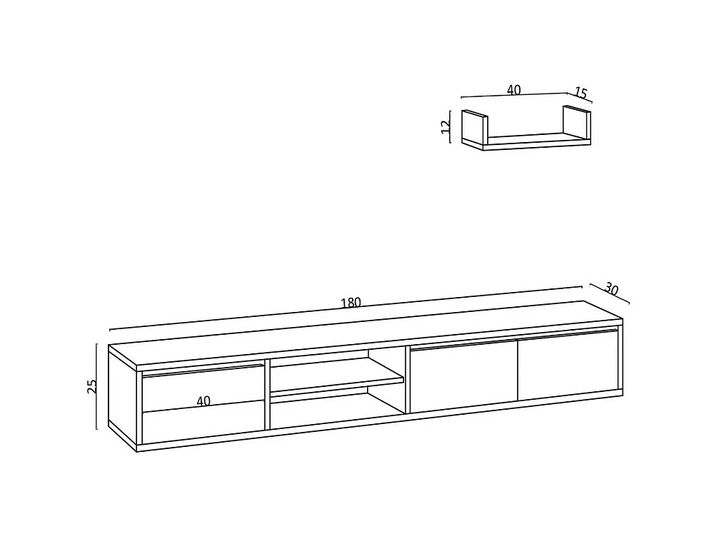Airo - Meuble TV suspendu 3 portes en bois L180cm - Bois clair
