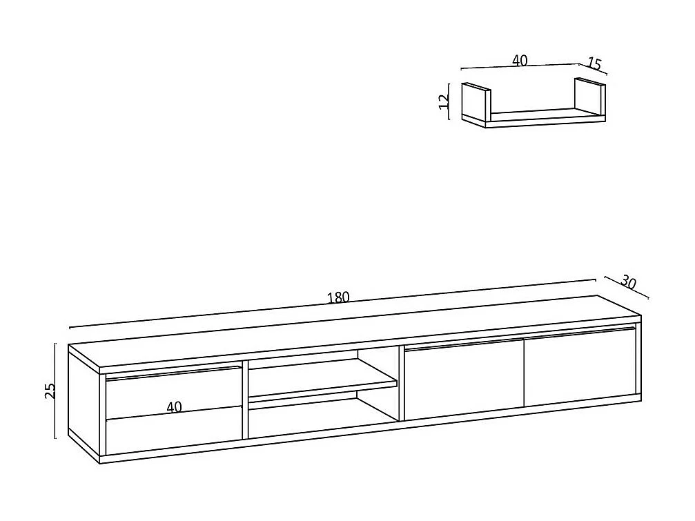 Airo - Meuble TV suspendu 3 portes en bois L180cm - Bois clair
