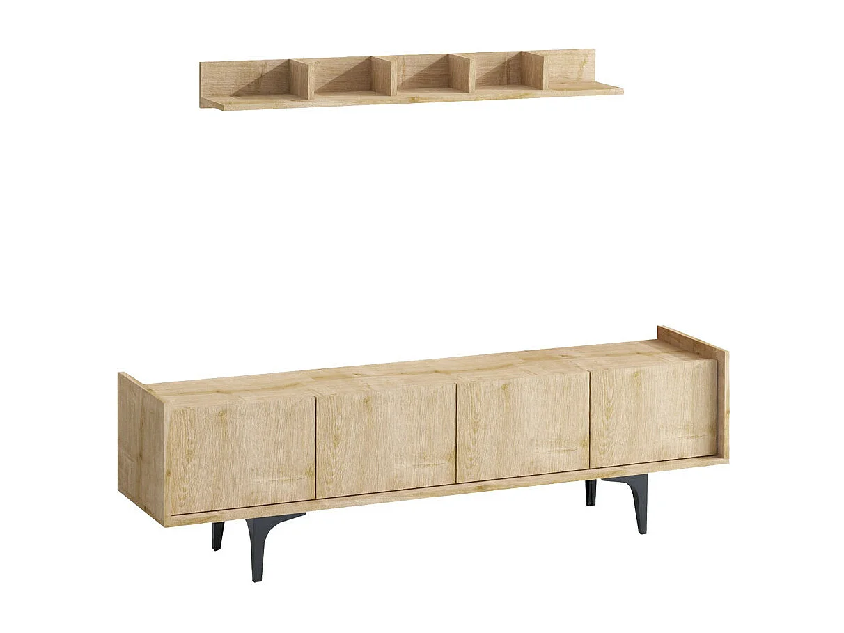 Cleo - Meuble TV 4 portes en bois et métal L150cm - Bois clair