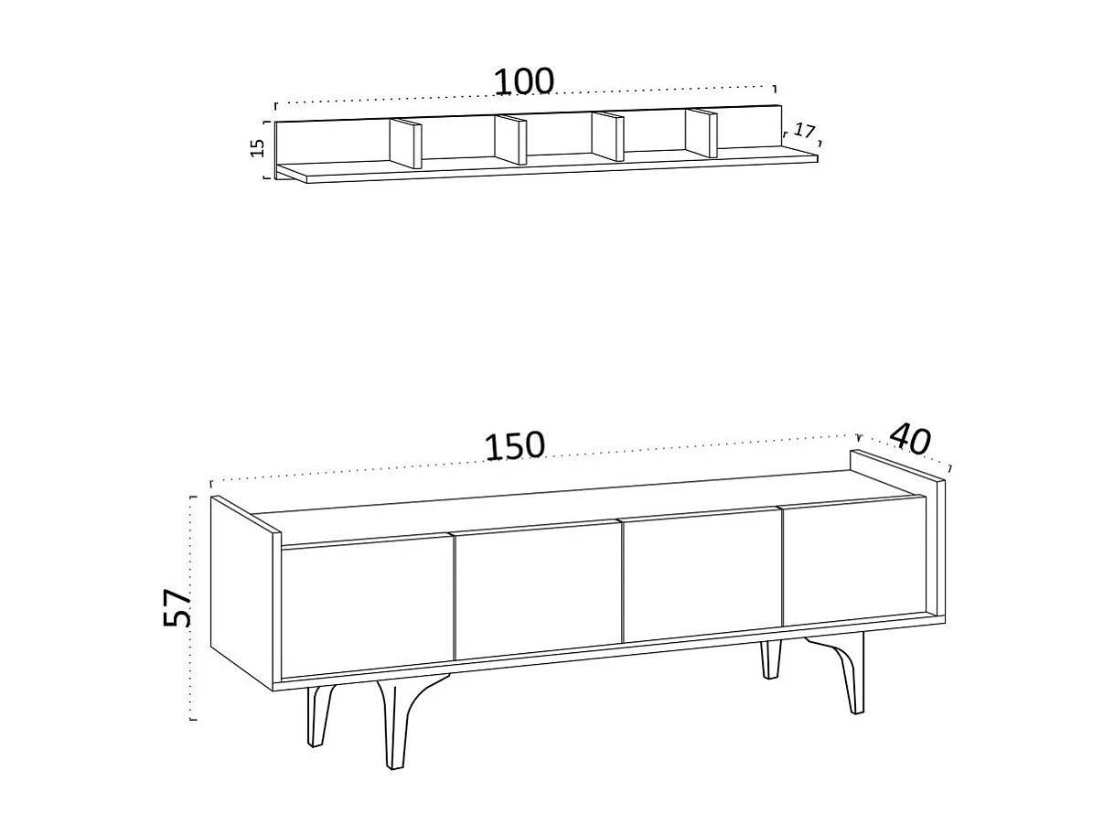 Cleo - Meuble TV 4 portes en bois et métal L150cm - Bois clair