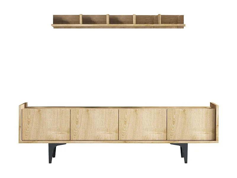 Cleo - Meuble TV 4 portes en bois et métal L150cm - Bois clair