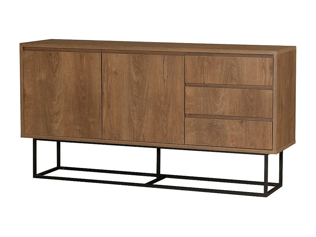 Roa - Buffet 2 portes en bois et métal L140cm - Bois foncé