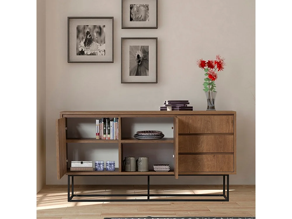 Roa - Buffet 2 portes en bois et métal L140cm - Bois foncé