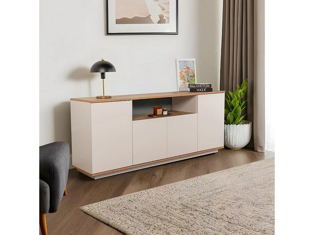 Fritz - Buffet 4 portes en bois L180cm - Beige