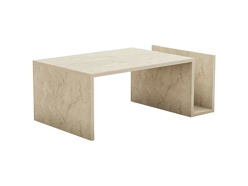 Max - Table basse avec porte magazines effet travertin - Beige