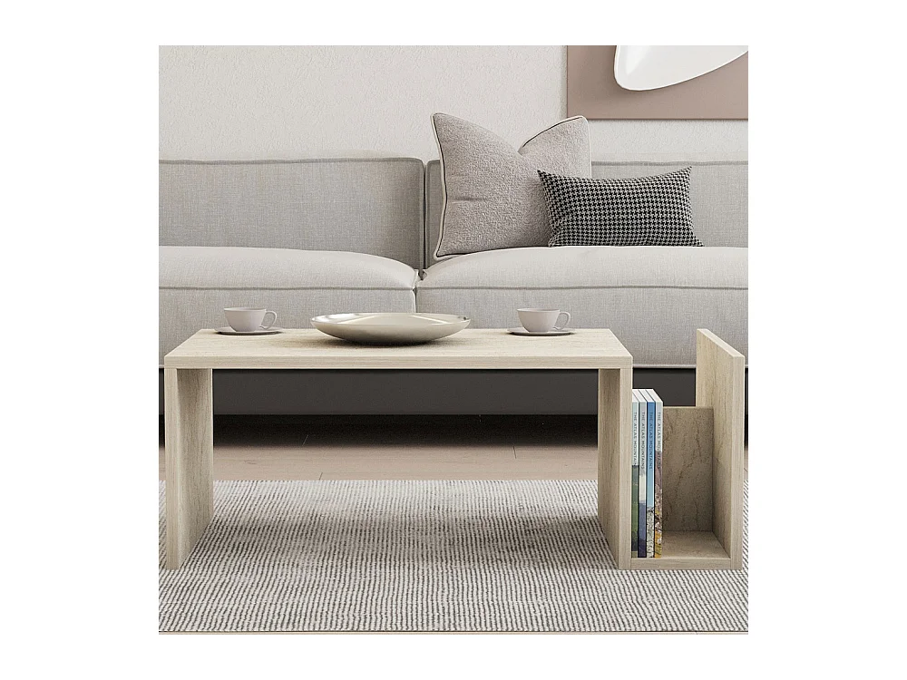 Max - Table basse avec porte magazines effet travertin - Beige