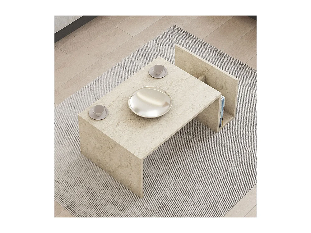 Max - Table basse avec porte magazines effet travertin - Beige