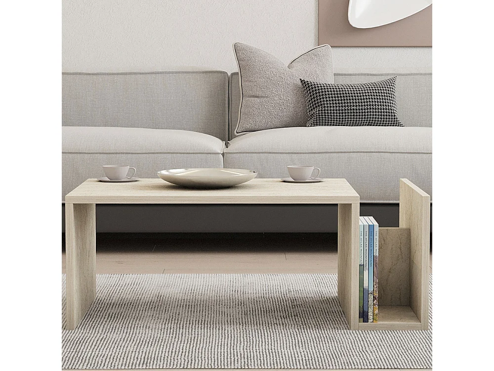 Max - Table basse avec porte magazines effet travertin - Beige