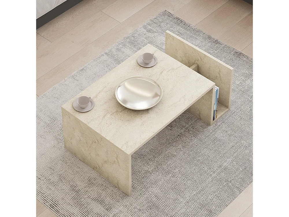 Max - Table basse avec porte magazines effet travertin - Beige