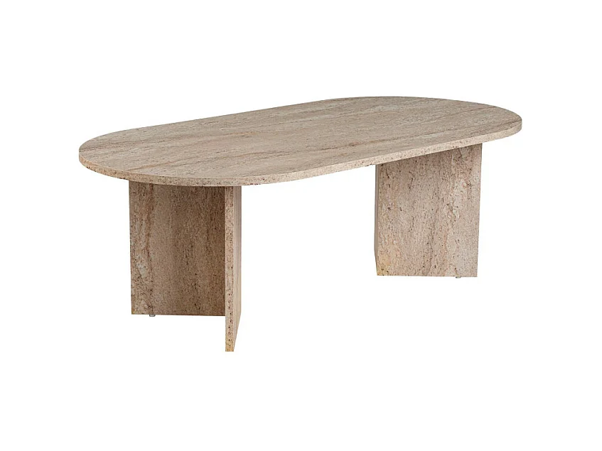 Sam - Table basse ovale effet travertin 119x60cm - Beige