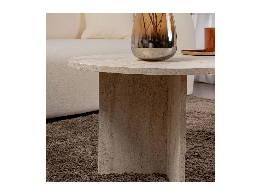 Sam - Table basse ovale effet travertin 119x60cm - Beige
