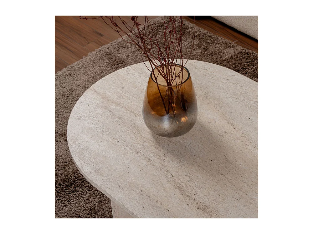 Sam - Table basse ovale effet travertin 119x60cm - Beige