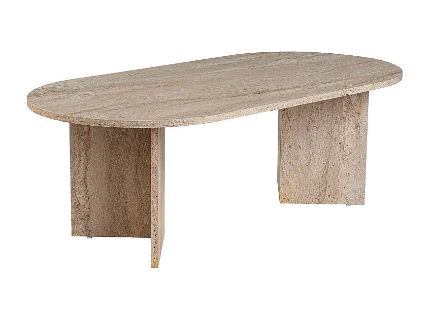 Sam - Table basse ovale effet travertin 119x60cm - Beige