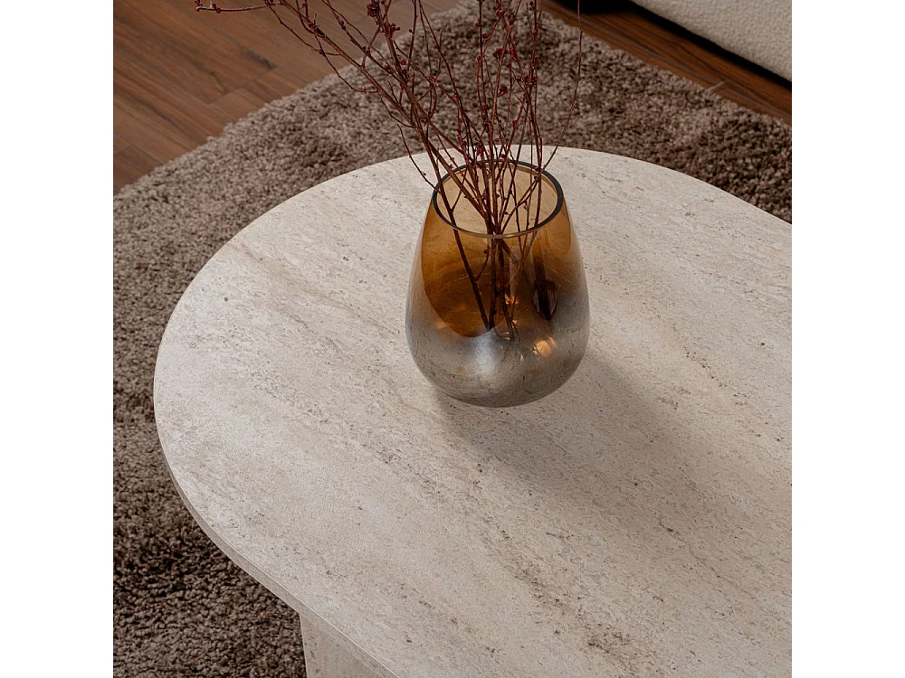 Sam - Table basse ovale effet travertin 119x60cm - Beige