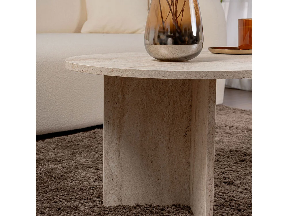Sam - Table basse ovale effet travertin 119x60cm - Beige