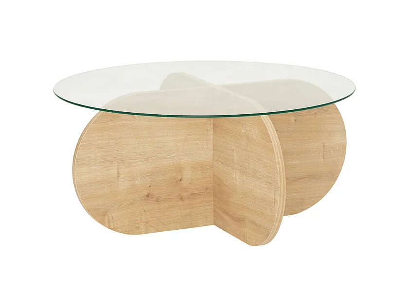 Bully - Table basse ronde en verre trempé et bois ø75cm - Bois clair