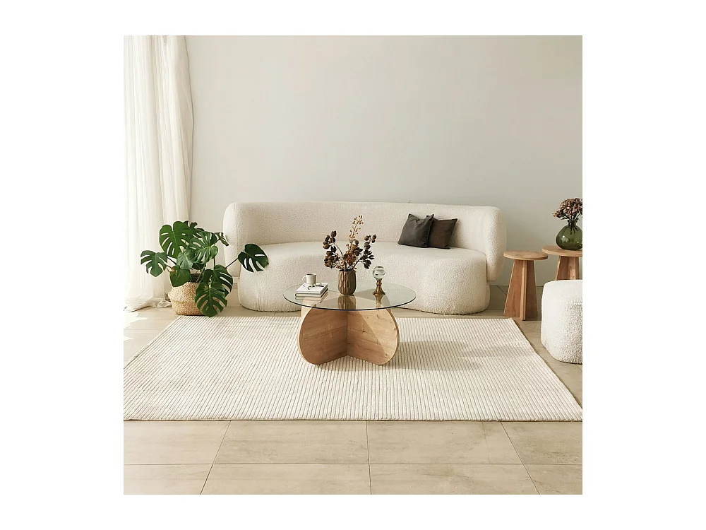 Bully - Table basse ronde en verre trempé et bois ø75cm - Bois clair