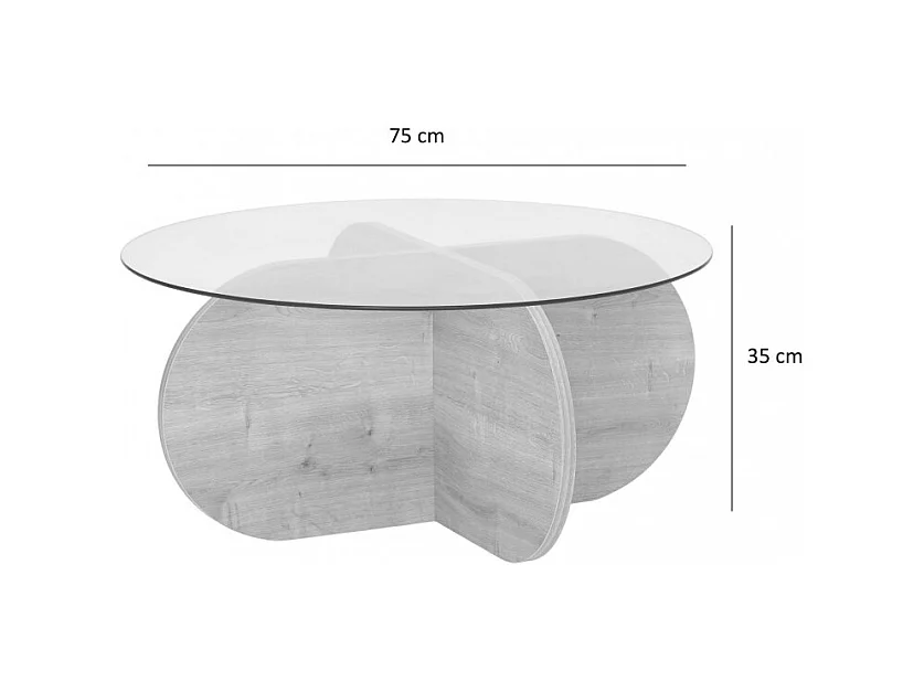 Bully - Table basse ronde en verre trempé et bois ø75cm - Bois clair