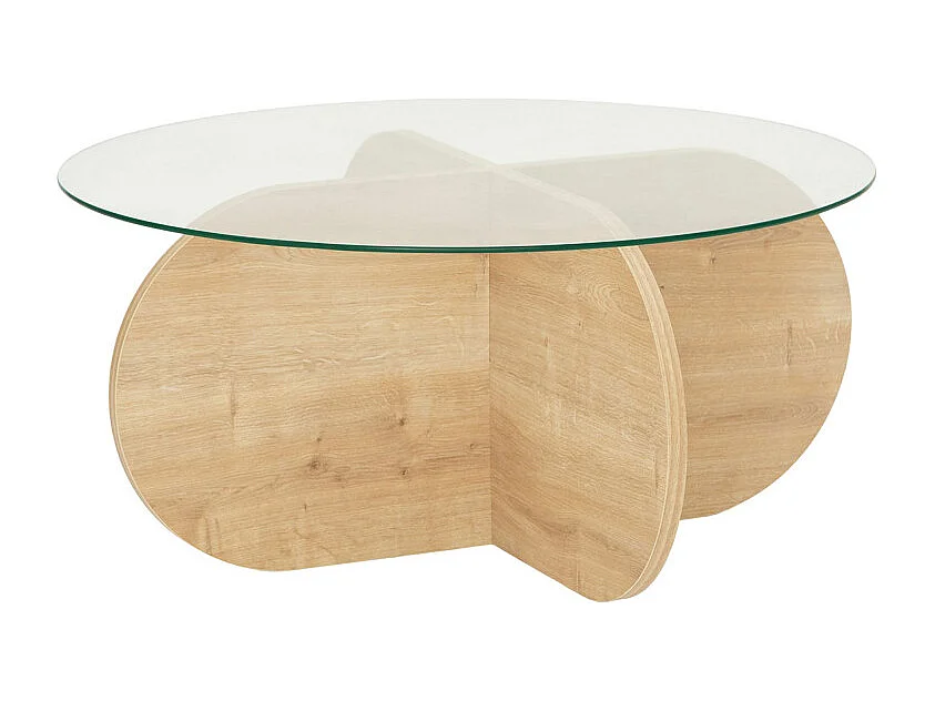 Bully - Table basse ronde en verre trempé et bois ø75cm - Bois clair
