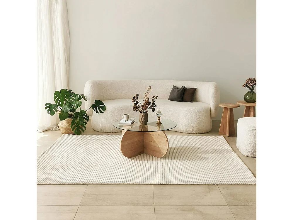 Bully - Table basse ronde en verre trempé et bois ø75cm - Bois clair