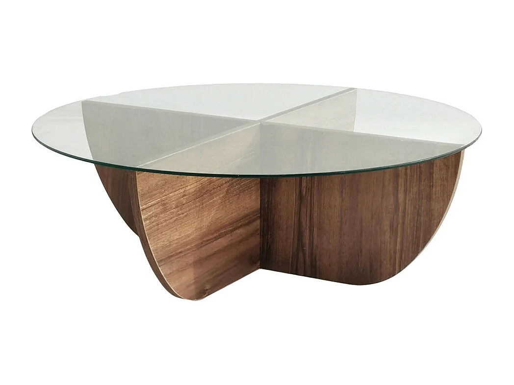 Lila - Table basse ronde en verre trempé et bois ø90cm - Bois foncé