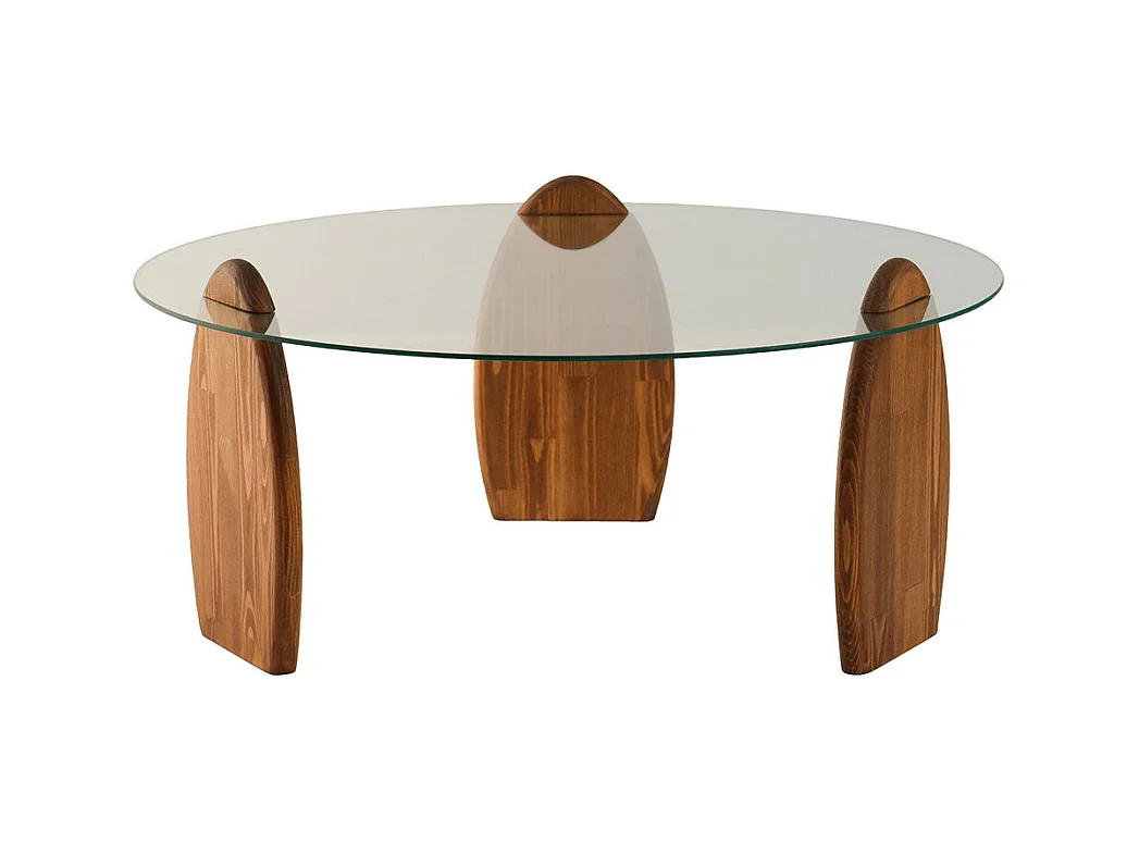 Wo - Table basse ronde en verre trempé et bois ø90cm - Transparent