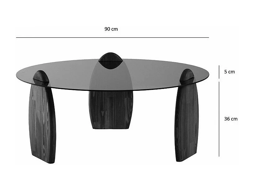 Wo - Table basse ronde en verre trempé et bois ø90cm - Transparent