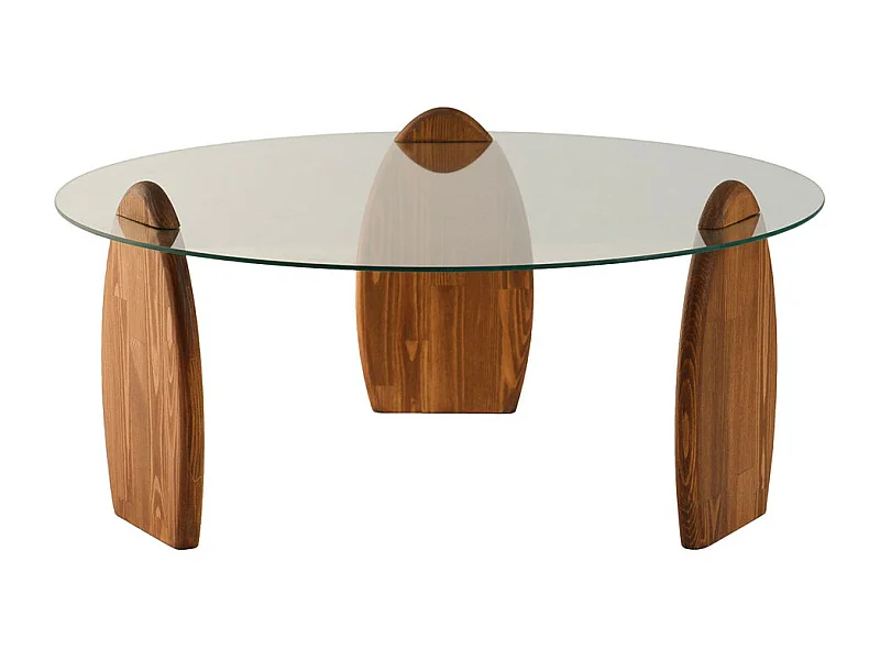 Wo - Table basse ronde en verre trempé et bois ø90cm - Transparent