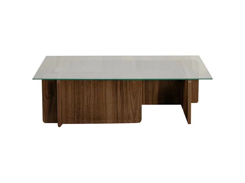 Cubix - Table basse en verre trempé et bois - Bois foncé