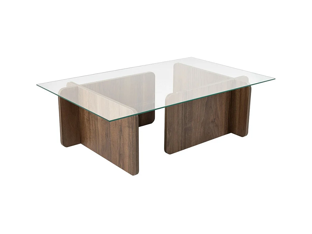 Cubix - Table basse en verre trempé et bois - Bois foncé